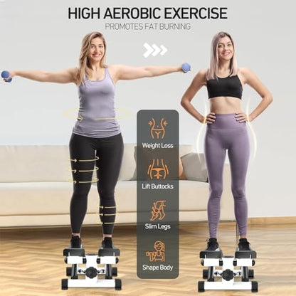 GOWE Mini Steppers for Exercise, Stair Stepper with Resistance Bands, Mini Stepper with 300LBS Loading Capacity, Hydraulic Fitness Stepper with LCD Monitor(Black+White)