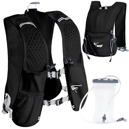 Hydration Backpack for Women Men, Lightweight Running Vest with 1.5L Water Bladder, Breathable Water Backpack for Hiking Running Cycling Climbing-White/Black - style: Black