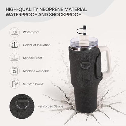 &And Per Se Water Bottle Shoulder Bag with Phone Pocket, Compatible with Stanley 30oz Tumblers - Neoprene Carrier with Adjustable Strap & Charm Accessory (Black) - color: Black, size: 30oz