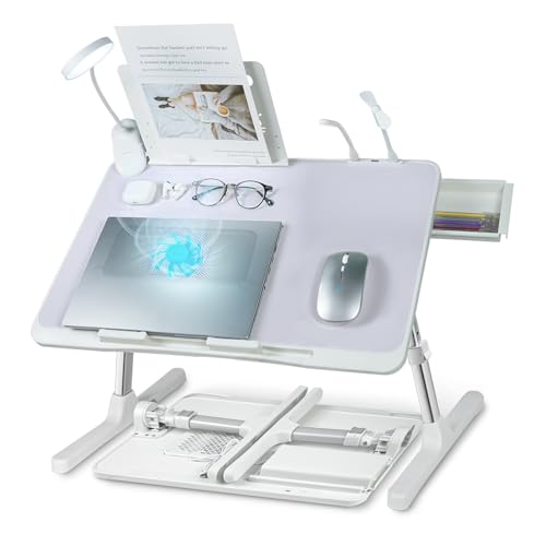 iXTRA Adjustable Laptop Lap Desk with Cooling Fan USB Light for Adults 60x40cm,Grey - color: Grey,60*40cm