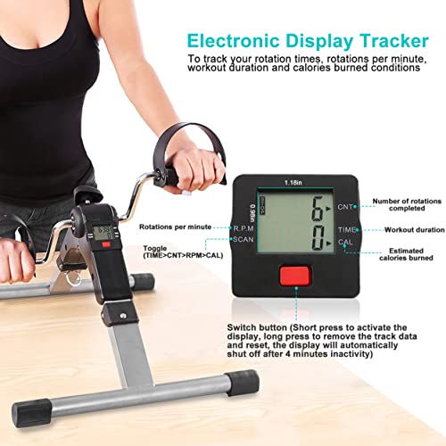 Foldable Exercise Bike Pedal Fitness Exerciser Cycle Bike w/LCD Display Mini Pedal Exerciser for Leg Arm Physical Therapy Home Office Gym