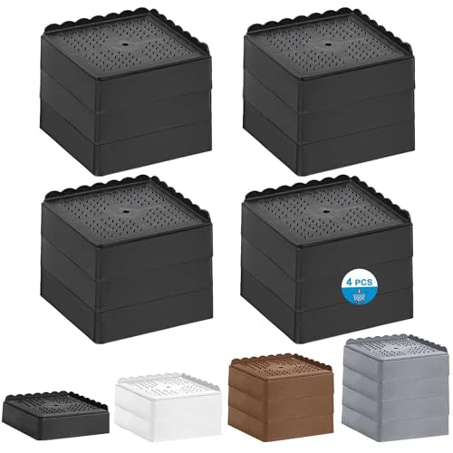 Bed Risers 1 inch, 2 inch, 3 inch, 4 inch Heavy Duty, Adjustable Furniture Riser for Table Desk Couch Sofa Chair Recliner Leg Frame Dorm, Stackable Bed Raisers Blocks (Black 4 Pack, 1+1+1 inch) - color: Black 4 Pack, size: 3 Inch