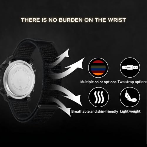 findtime Step Counter Watch No Phone Needed Pedometer for Walking Mens Women's Digital Watches with Calories Distance Alarm Countdown Timer Nylon Strap Black