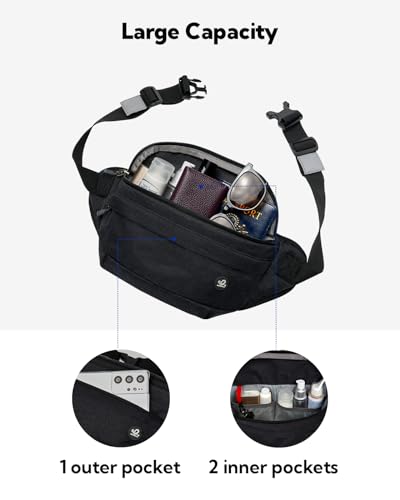 WATERFLY Running Belt Fanny Pack: Runner Marathon Jogging Waist Pack Sport Workout Exercise Fitness Phone Holder Belt for Men Women Jogger Slim Waistband Black - color: Black