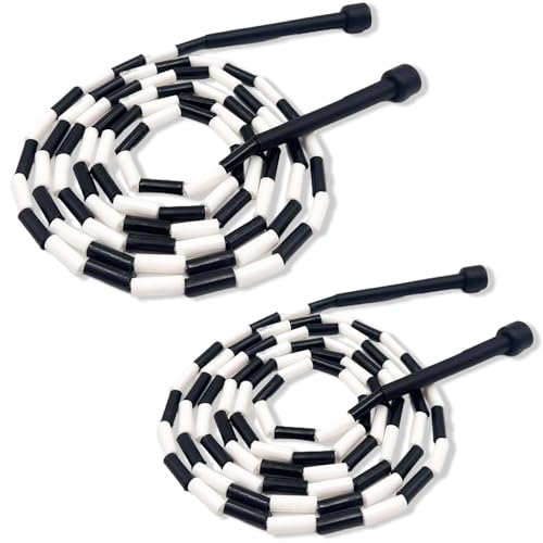 Tangle Free Beaded Jump Rope with Unbreakable Handles Enjoy Smooth Spins Adjustable Length and Your New Favorite Workout - color: Black and White (set of 2)
