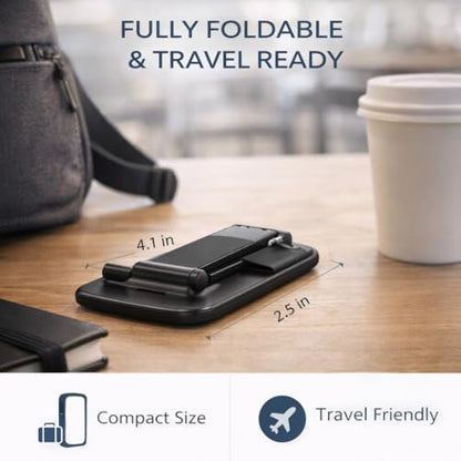 Mizi Portable Cell Phone Stand for Desk - Height & Angle Adjustable Mobile Foldable Holder, Compatible with iPhone 17 16 15 14 13 12 11 Pro Max, Galaxy S25 S24, All 4–10" Devices - Black - size: L311