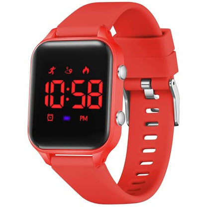 Kids Digital Watches for Boys Girls, Sports Watch with Fitness Tracker, Pedometer, Alarm Clocks, Stopwatch, No App Needed Waterproof Kids Watch, Gift for Teens Student Girls Boys Ages 5-14 - color: Red