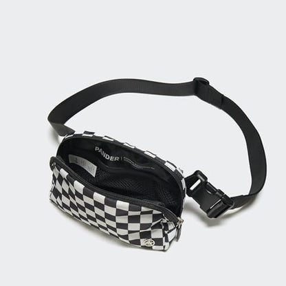 Pander Nylon Fanny Pack for Women, Two-Way Zipper Crossbody Bag - color: Checkered Black