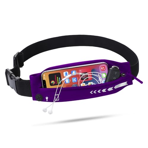 USHAKE Slim Running Belt for Women Men-Runners Phone Holder Fanny Pack, Adjustable, Bounce Free Waist Pouch bag for Workout, Money Belt, Run Gear Accessories Purple - color: Purple