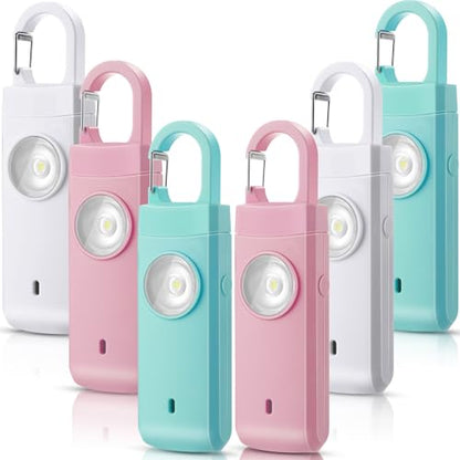 Tellegloww 6 Pcs 130 dB Personal Safety Alarm for Women, Personal Alarm Keychains Loud Siren with LED Strobe Light & Low Battery Notice Rechargeable Self Defense Keychain for Mom(Macarons,Snap) - color: White,Pink,Blue, style: Snap