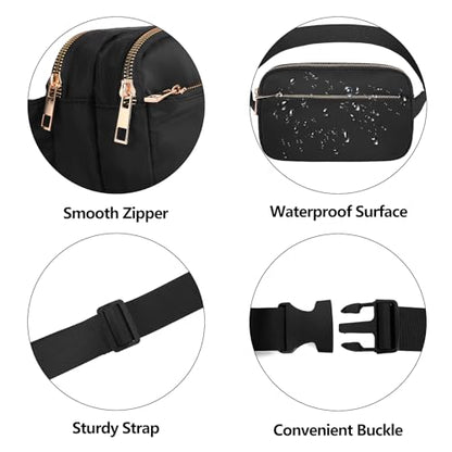 Fashion Fanny Bag-Waist Pack With Adjustable Belt Bag-Unisex Crossbody Pack For Travel Running Hiking-Black - color: 3-Zipper Black