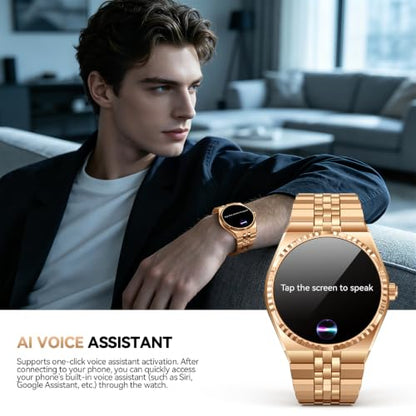 Smart Watch for Men, Answer/Make Call, Activity Tracker, Steel Strap, 40mm - color: Gold