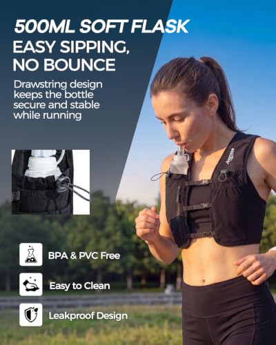 Running Vest for Women Men, Lightweight Reflective Hydration Vest with 500ML Soft Flask, Adjustable Running Backpack Run Vest Water Bottle for Runner Marathon - size: Medium-Large