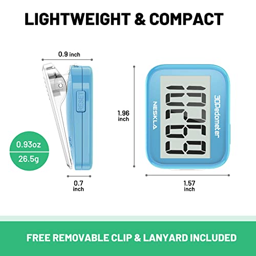 NESKLA 3D Pedometer, Simple Step Counter with Large LCD Display for Walking - color: Blue