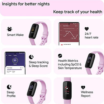 Fitbit Inspire 3 Health & Fitness Activity Tracker (Lilac Bliss) with Workout Intensity, Sleep Tracking, Heart Rate, 2 Bands, 3.3foot Charging Cable, Wall Adapter, Screen Protectors & PremGear Cloth