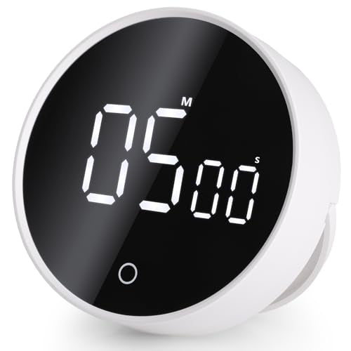 GeeRic Digital Kitchen Timers, 199 Minutes Countdown Countup Rotary Timer, Large LED Stopwatch, Volume Adjustable Kitchen, Study, Workout, and Office Timer White