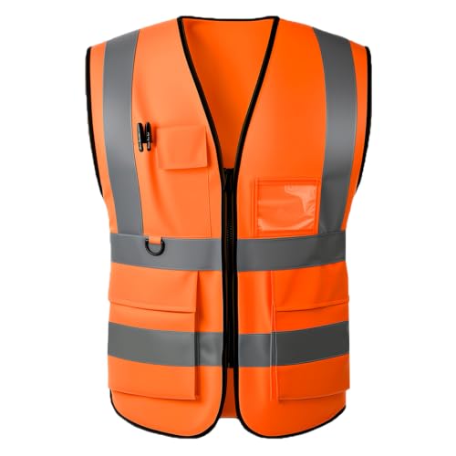 High Visibility Safety Vest with Reflective Strips & Pockets - color: Orange, size: 4X-Large