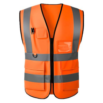 High Visibility Safety Vest with Reflective Strips & Pockets - color: Orange, size: 4X-Large