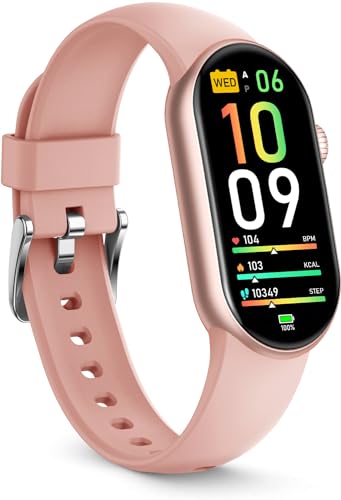 FITVII Slim Fitness Tracker with Blood Oxygen, Blood Pressure, 24/7 Heart Rate and Sleep Tracking, IP68 Waterproof Activity Trackers and Smart Watches with Step Tracker, Pedometer for Women Men - color: Blush