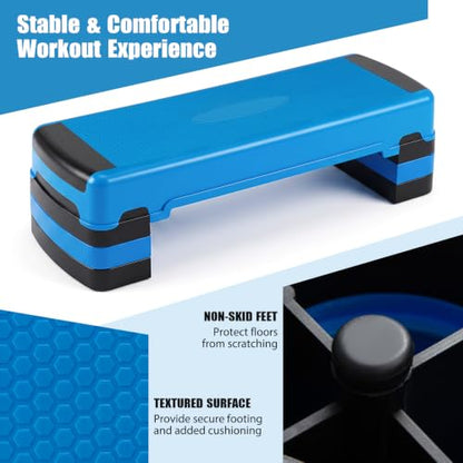 Goplus 35.5" Aerobic Step Platform w/4 Risers, 3-Level Adjustable 6" 8" 10" - color: Blue