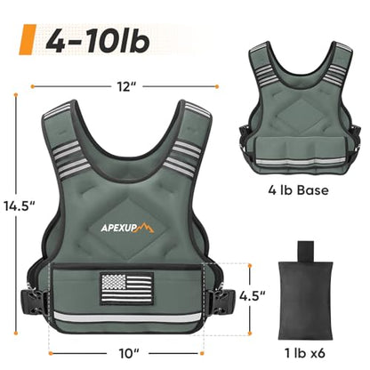 APEXUP Adjustable Weighted Vest, 4-10lb/12-18lb/20-32lb Vest with 6 Ironsand Weights and Large Pocket, Weight Vest for Men Women Strength Training, Running, Walking - color: Grey, size: 4-10lbs