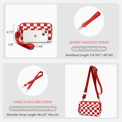 FODOKO Wristlet wallets for Women RFID crossbody bags with 4 Zippers - color: Red