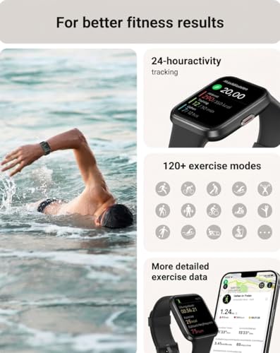 Tensky Smart Watch for Men/Women Android/iPhone/Samsung, Alexa Built-in, 1.8" Touch Screen Fitness Tracker with Answer/Make Calls, 3ATM Waterproof Heart Rate/Sleep/SpO2 Monitor, 120+ Sport Modes - color: Black