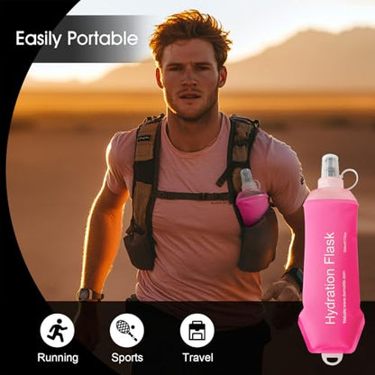 WILDREEDS 500ml Soft Flask, TPU Collapsible Soft Water Bottle for Hydration Pack, Running Vest, Folding Water Bottle for Hiking Cycling Climbing-1Pcs, Pink - color: 500ml Pink