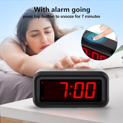 Digital Alarm Clock Battery Operated with LED Display for Bedrooms, Long Battery Life for 12 Months, 3 Brightness Adjustable, 12/24 Hour, Snooze, Black Case with Red Digits - color: Black-red