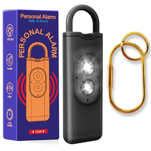 Halo-Siren Keychain, HaloSiren Personal Safety Alarm - 130db Loud Alarm Keychain with LED Strobe Light, Compact Emergency Siren (Double Flashing Lights - Black + Copper Ring) - color: Double Flashing Lights - Black + Copper Ring