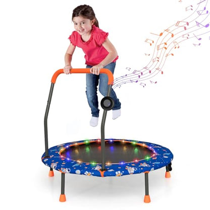 GYMAX Trampoline for Kids, 36” Toddler Mini Rebounder with Lights & Music, Removable Blue Tooth Speaker, Handle & Safety Pad, ASTM Approved Indoor Outdoor Small Kids Trampoline - style: Astronaut