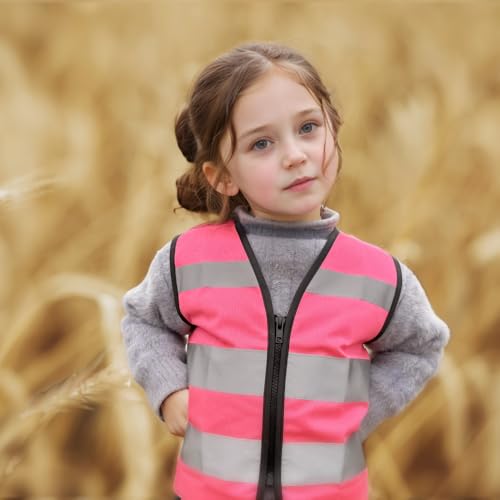 Pink Safety Vest For Kids, Hi Vis Toddler Construction Vest, S Zipper - color: Pink, size: Small