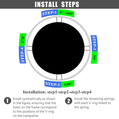 Trampoline Mat Replacement, Dia:152", Fits 14ft Frame, with 80/72/88 V-Rings for Choose and Spring Tool, Fits 5.5" Springs, Reinforce, UV-Resistant - size: 152" Diam | 72 V-Rings | Fits 5.5" SpringsLength