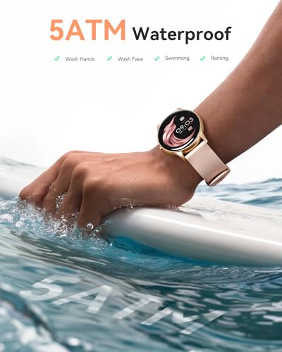 AGPTEK Smart Watch for Women, 5ATM Waterproof Fitness Watch(Rose Gold)