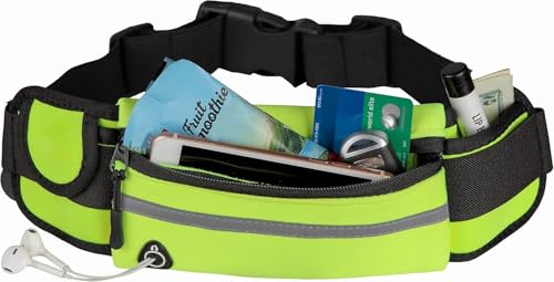 Slim Running Belt Fanny Pack, Adjustable Waist Pack Phone Holder, Sweatproof Runners Pouch for Jogging, Workout, Travel, Neon - color: Green