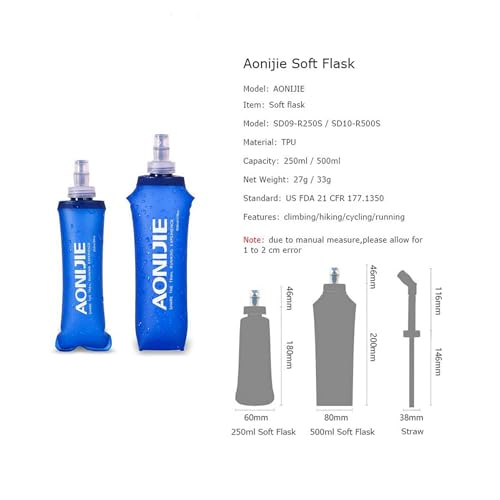 AONIJIE TPU Soft Folding Water Bottles Collapsible Flask for Hydration Pack for Running Hiking Cycling Climbing Pack of 2 (250ml with Straw -Pack of 2) - color: 250ml with Straw -Pack of 2