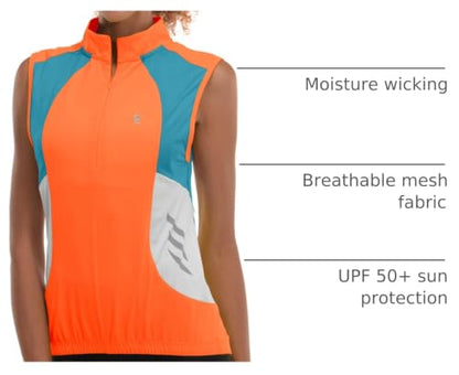 Little Donkey Andy Women's Half Zip Breathable Cycling Vests Reflective Sleeveless Jerseys Shirts Golf 4 Rear Pockets - color: Upgraded Orange, size: XX-Large