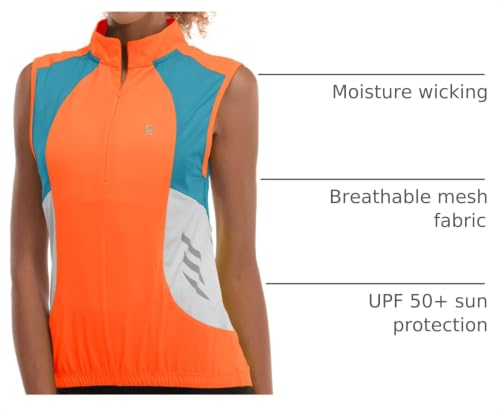 Little Donkey Andy Women's Half Zip Breathable Cycling Vests Reflective Sleeveless Jerseys Shirts Golf 4 Rear Pockets - color: Upgraded Orange, size: X-Large