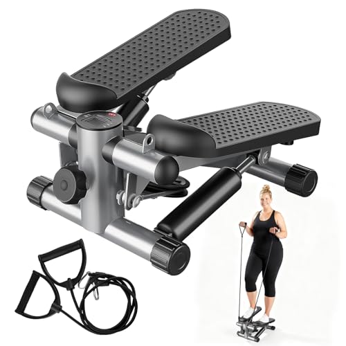 Stair Stepper with Resistance Bands for Home Exercise, Mini Stepper Machine for Indoor Fitness, Portable Home Gym Stepper for Full Body Workout, 300LBS Capacity - style: Silver