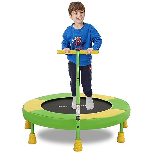 SkyBound 36 Inch Indoor Trampoline for Kids - Kids Trampoline Indoor with Handle - Toddler Trampoline with Upgraded 2.0mm Steel Pipe and Handlebar - Mini Indoor Trampoline for Kids Age 3 and Above - style: Beehive