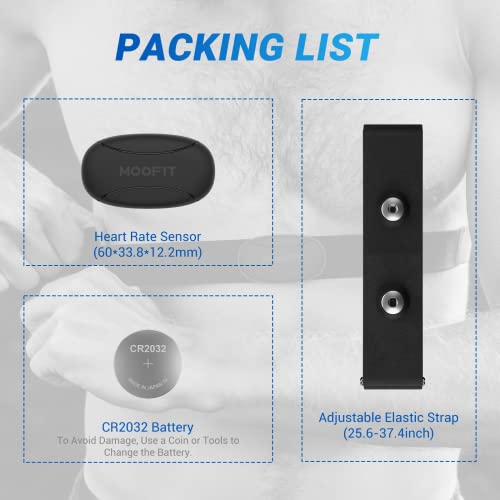 moofit HR8 Heart Rate Monitor Chest Strap, Low Energy Real-Time Heart Rate Data Bluetooth 5.0/ANT+, Longer Communication Range, IP67 Waterproof, Compatible with iOS/Android Apps, Gym Equipment, Black