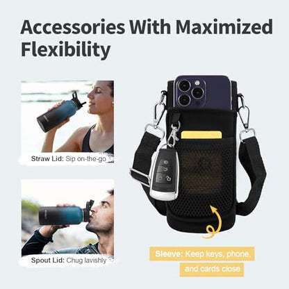 WixByti 32 oz Insulated Water Bottle with Straw, Stainless Steel Water Jug - color: Blue/Black Gradient, size: 32 Ounces