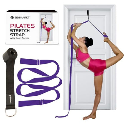 Pilates Stretching Strap with Door Anchor for Flexibility Training - color: Purple