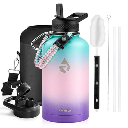RAYMYLO Insulated Water Bottle 64 oz, Triple Wall Vacuum Stainless Steel - color: Green Pink Purple Gradient, size: 64 Ounces