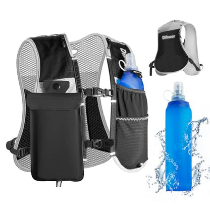 Running Hydration Vest with 17 oz Soft Flask and Phone Pocket, Grey