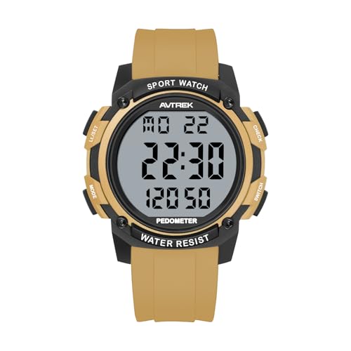 AVTREK Pedometer Watch for Walking Steps and Miles No Bluetooth/APP Needed - color: Coffee