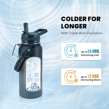 RAYMYLO Insulated Water Bottle 32 oz, Triple Wall Vacuum Stainless Steel - color: Dark Gray, size: 32 Ounces