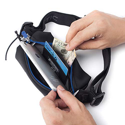 Fitletic Neo Race Belt, Black & Blue | Unique No Bounce Design for Marathon, Triathlon, Trail, 5k, 10k | Running Belt | N01R-04