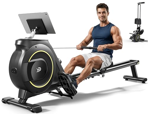 Rowing Machine for Home, 350 LB Capacity, 16-Level Silent Resistance, Magnetic Rowing Machines for Home Foldable, Full-Body Workout Compact Rowing Machine for Cardio & Strength with APP Support - color: Black