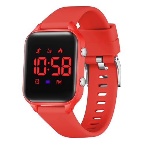 LAVAREDO Kids Digital Watches for Boys Girls,Waterproof Sport Watch with Pedometer Stopwatch Vibration Alarm for Ages 5-13,No App Fitness Tracker Watch for Kids Teens Birthday Gifts - color: 06-Red